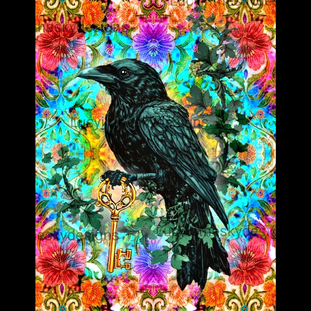 Vibrant Floral Raven Key Art Art Print Unique Home Decor - Picture 3 of 5